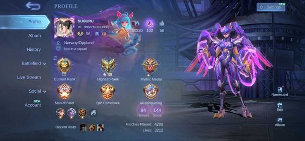 [TSml13] 🌀LVL 56🔱84 Heroes⚜️144 Skins🔱Full specifications can be seen in the video in the description section⤵️⤵️