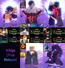 6 Monarch + 2400 Trait Reroll 2700 Memoria Shard - Monarch Today Strongest vs History Strongest + Monarch Iscanur (Pride) + Monarch Shinobi God (Infinite dreams) + Monarch Elastic Captain + Monarch Song Jinwu + Monarch ichiga (True Release) + Divinity Damage Boost I + Divinity Range Boost I | SJW Sung jinwo solo leveing  One Piece Bleach Naruto JJK Jujutsu Kaisen Ichigo madara gojo vs sukuna Vanguard Clean Meta Anime Vanguard Account