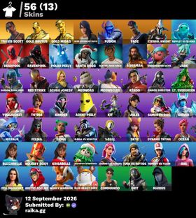 PC/PSN/Xbox/Nintendo 56 skins | Travis Scott | Gold Brutus | Gold Midas | Gear Specialist Maya | Fusion | Fade | Eternal Knight | Rippley vs Sludge | Deadpool | 800 VB