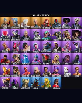 46 Skins Loveless ⭐️ Omega Knight ⭐️ LeBron James ⭐️ Tracy Trouble ⭐️ A Goat ⭐️ The Foundation ⭐️ Phaedra ⭐️ Adonis Creed ⭐️ Spider-Man ⭐️ Sentinel ⭐️ Evie ⭐️ Ronin ⭐️ Renzo the Destroyer ⭐️ Snap ⭐️ Paradigm (Reality-659) ⭐️ The Imagined m9568823383
