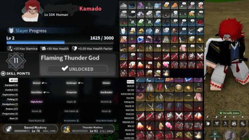 Slayers 2  CLAN KAMADO LVL 104 + BREATHING THUNDER UNLOCK SKILL Account Clean X Instant Delivery[ikbl045]