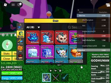 ID 517:Level 2800+God+CDK+SG Kitsune T-rex Spirit Inven|Unverified Account|Auto Delivery|Blox Fruits