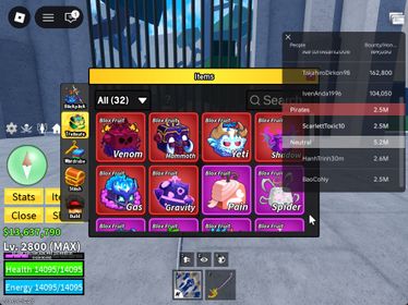 ID 630:Level 2800+God+ Yeti Gas Mammoth Gravity Shadow Venom Inven|Unverified Account|Auto Delivery|Blox Fruits