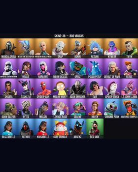 38 Skins Helsie ⭐️ Mandalorian ⭐️ Imperial Stormtrooper ⭐️ Spider-Gwen ⭐️ Spider-Man ⭐️ Reese ⭐️ Sentinel ⭐️ Kymera ⭐️ Evie ⭐️ Red Jade ⭐️ Renzo the Destroyer ⭐️ Paradigm (Reality-659) ⭐️ Snap ⭐️ Ronin ⭐️ Nezumi ⭐️ Twyn ⭐️ Harlowe ⭐️ m9194161826