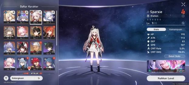 ⭐⭐STARTER Premium Mono Elation Team Uid 80*⭐⭐ |[TL6] SilverWolf LV.999 Signature + Sparxie Signature + YaoGuang + Evanescia + Pearl