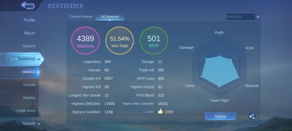 #39 LEGENDS III - EMBLEM NEAR MAXED 99% - SKINS 88 - HEROES 100
