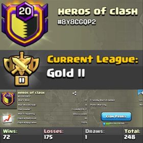 Level 20 clan || clan capital 10 || gold 2 || name - heros of clash