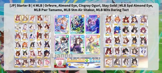 [JP] Starter B | 4 MLB | Uma Orfevre, Almond Eye, Cingray Oguri, Stay Gold | MLB Spd Almond Eye, MLB Pwr Tamamo, MLB Stm Air Shakur, MLB Wits Daring Tact  [Japan]