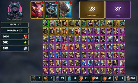 Cat,Mortu,Nogdar!23 Legendary, 87 Epic! 56K Energy!25M Silver, 2600 Gems! Changeable Mail, No Ban, No Link