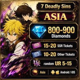 Asia | 800-900 Diamonds, 15-20 SSR Tickets, 10-20 Other Tickets, random UR 5-15 | Fast Delivery