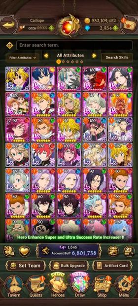 Global, 2.944💎UR Gawain. 6,8 Million buff, 9LR + 13UR + 13 collab chars : Full 9 Rezero chars + Full 4 Gachiakuta chars, have UR Nemesis Meliodas + Special Reward Box + 264x LR coin