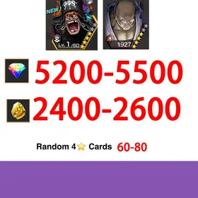 Global|IOS/Only|5200-5500RD|2400-2600GF|The Four Emperors Marshall D. Teach+Saint Ethanbaron V. Nusjuro+60-80 random hero|100% Safe Account|