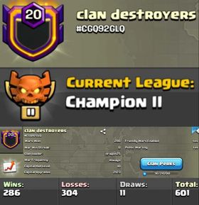 Level 20 clan || CHAMPION 2 || clan capital 10 || name - clan destroyers