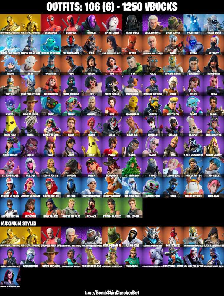 106 SKINS+MINA PARK+SPIDER-MAN+SPIDER-GWEN+DARTH VADER+GOLDEN MIDAS ...