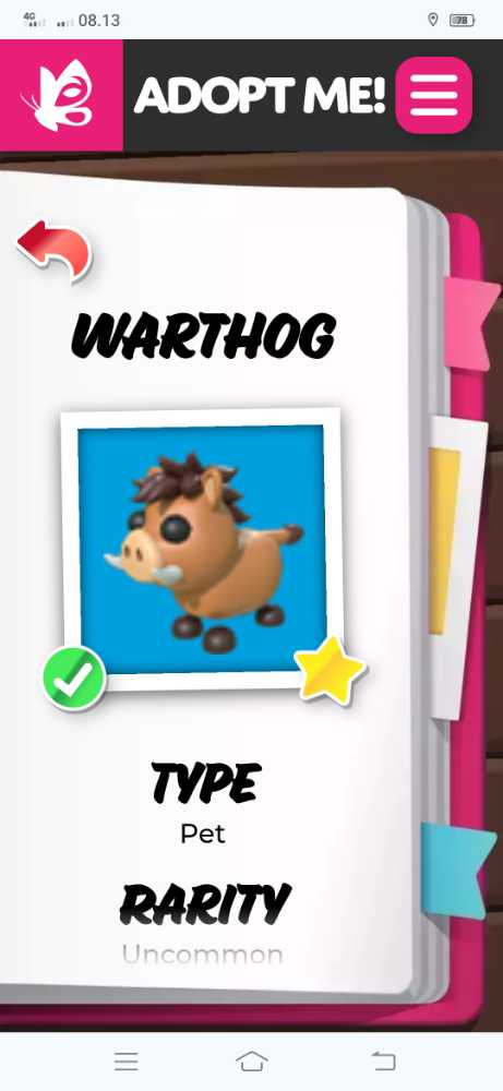 Warthog FR Adopt Me Pet Roblox