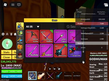 ID 548:LV 2800+GOD+CDK+SGT RACE HUMAN V4 FULL GEAR + DOUGH V2 + Gravity Spirit Inven|Unverified Account|Auto Delivery|Blox Fruits