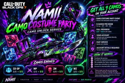 Camo Costume Party | 9 Camos Unlocked on Your Account | Fast Service