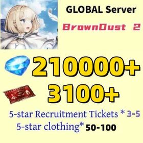 [GLOBAL]210000+ Diamonds | Single draw coupon:3100+ |5-star Recruitment Tickets *3|Five-star coupons*3-5 + random 40-100 five-star clothing+ 100-160 UR weapons|[Fast delivery]BrownDust 2 Account BDust 2