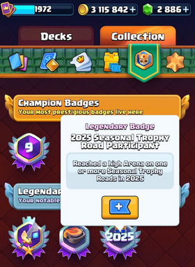 ULTIMATE CHAMPION ✨ 9 YEAR’S OLD ACC ✨ LEVEL 1972 ✨ KT 16 🔱 LVL 15 [96] 🏆 CUPS [10000] ✨ EVO [21] ✨ LVL 14 [25] ✨ GEM [2800] ✨ EMOTES [180] ✨ 3 MILLION GOLD ✨