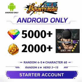Global[ANDROID/Only][5000-5200 RD][1700-2000 GF] [4★Onigashima Zoro ]+60+ Random 4-5 Star Characters+Random 6 Star Character 3-15[Fast delivery][Beginner Account]|ONE PIECE Bounty Rush