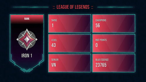 🥑 VN 🥑 1 SKINS 🥑 IRON 1 🥑 56 CHAMPIONS 🥑 43 LEVEL 🥑 INSTANT DELIVERY 🥑 FULL ACCESS 🥑 EniC4 🥑