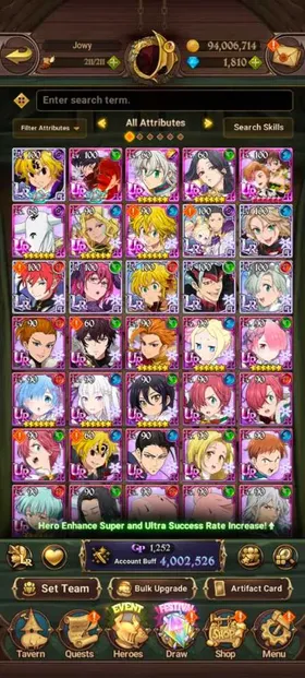 Global, 1.810💎4 Million buff, 8LR + 8UR + 13 collab chars : 8 Rezero chars + Full Gachiakuta + Fire Force Sho, have UR Nemesis Meliodas LR, Side Story all fresh untouch