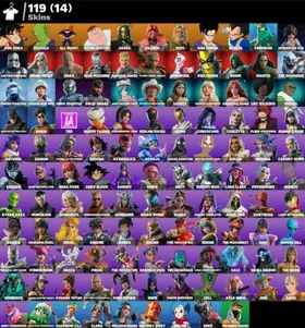 Fortnite: 119 SKINS Son Goku | Piccolo | All Might | Human Bill | Doom | Bulma | Zeus | Aang + 600 VB  ✅ All Platforms ✉️ Full Access
