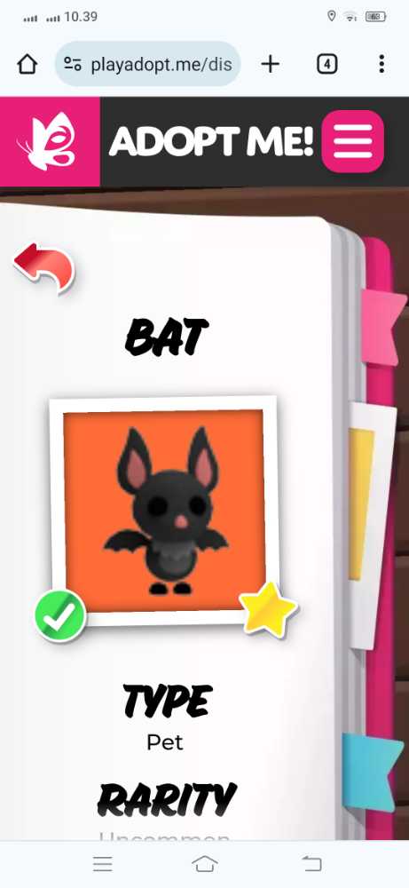 Bat NFR Adopt Me Pet Roblox