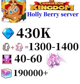 Holly Berry server|430K+ Crystals | 1300 Cookie Cutters | random 25-35 Epic Cookies+Eternal Sugar Cookie+180000+ Rainbow Cube|Beast's Heritage Selection Chest is not used|Ancient Cookie Selection Chest|Beast's Heritage Selection Chest is not used|Ancient Cookie Selection Chest|Legendary Cookie Selection Chest | Plot progress 1-3] iOS/Android Cookie Run: Kingdom