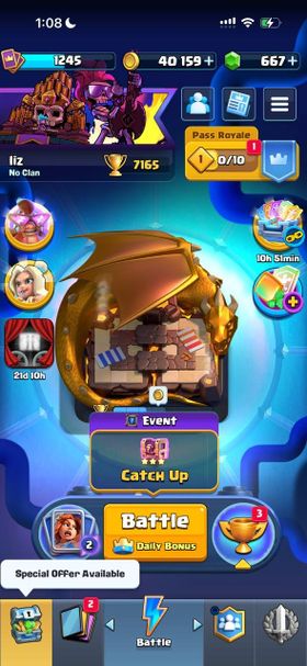 CR1653 // 7k 🏆 , 3 cards 14 lvl + 4 cards 13 lvl + 8 cards 12 lvl, 35 lvl, 16 emojis
