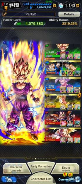 [TADBL012] Ios + Android / UL Gohan ( Youth ) Super Saiyan 2   10 Star + 8 LF : Goku and Bardock 6 Star + Gohan (Youth ) Zenkai  7 Star + Gohan Beast 6 Star