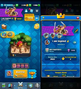 Trophy 10500✅58 exp🔰62 card Level 14-15💥11 evolution💥59 emote💥many card 12-13 Level💥buyer Mail