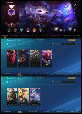EU LEGACY ACCOUNT 【CHALLENGER PEAK, EMERALD 1, 129 SKINS, 4 Legendary, 3 Exquisite, ALL CHAMPIONS】