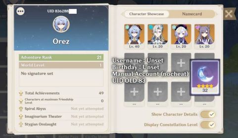 [ASIA] AR 21 FEMALE | FREE 5-STAR SELECTOR | Neuvillate + Ganyu + Qiqi + Keqing + Fragile Resin 32 | Map Very Low Explore | All Unset (username+birthday) | Full Gmail Access | Fast Delivery