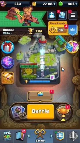 Lv 430|Trophy 3314|Arena 9|KTL 9|Card 56/122|1 Hero 5 EVO 13 Epic 20Rare 22 Common|Take Mail|CheckSS|CR1926