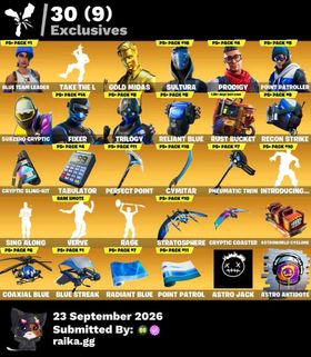 🔰PC/PSN/XBOX 🔰92 skins☄️Take The L☄️Blue Team Leader 💥 Gold Midas 💥 Sultura 💥 Prodigy 💥 Point Patroller 💥 Subzero Cryptic 💥 Fixer 💥 Trilogy 💥 Valeria 💥 Ronin 💥 Fade🎃250 VB