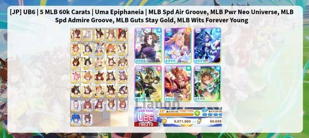 [JP] UB6 | 5 MLB 60k Carats | Uma Epiphaneia | MLB Spd Air Groove, MLB Pwr Neo Universe, MLB Spd Admire Groove, MLB Guts Stay Gold, MLB Wits Forever Young