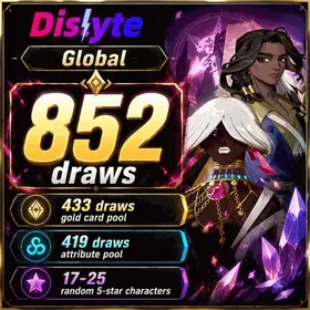 Global | 852 draws, 433 draws gold card pool, 419 draws attribute pool, Cecilia Isis, Unas Shu, 17-25 random 5-star characters