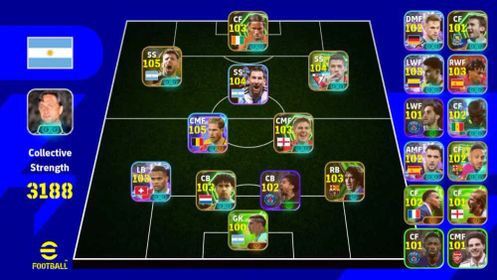 【Collective Strength - 3188+】🔶Lionel Messi-104🔶Kevln De Bruyne-105🔶Serglo Aguero-105🔶✔️ Only Konami Linked