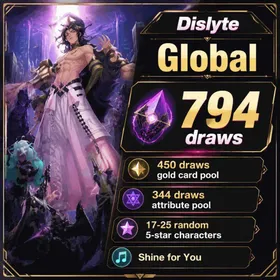 Global | 794 draws, 450 draws gold card pool, 344 draws attribute pool, Shine for You, 17-25 random 5-star characters