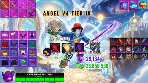 Blox Fruits 🍈| MAX LVL 2800 + Angel V4 Tier 10 + Dark Dagger + Shark Anchor + CDK | Unverified | Instant Delivery ✅