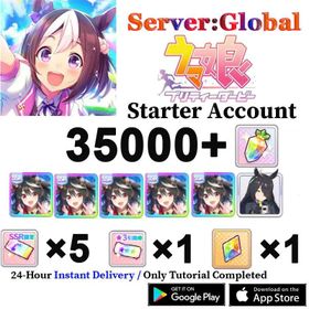 DLC62【Global: Server】35000+Carats+  Kitasan x5 +manhattan cafe+SSR Guaranteed Make Debut Tictet×5+3★Voucher×1+Rainbow Uncap crytal x1]Starter Account/ iOS/Android/Uma Musume Pretty Derby