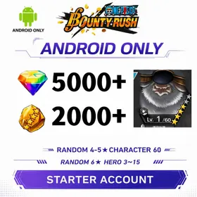Global[ANDROID/Only][5000-5200 RD][1600-2000 GF] [4★Saint Saturn]+60+ Random 4-5 Star Characters+Random 6 Star Character 3-15[Fast delivery][Beginner Account]|ONE PIECE Bounty Rush
