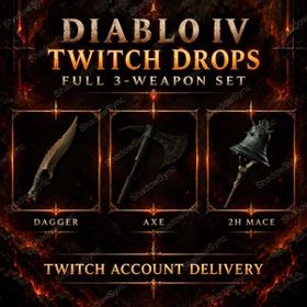 Diablo IV D4 BlizzCon 2026 Twitch Drops | Full 3-Weapon Set | Serrated Skean (Dagger) + Corroded Cleaver (Axe) + Tintinnabulation (2H Mace) | Weapon Cosmetics