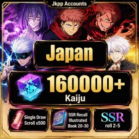 Japan | Single Draw Scroll X500, 160000+ Kaiju, SSR Recall Illustrated Book 20-30, SSR roll 2-5, A Life Entrusted to Me Yuji Itadori, Awakening Satoru Gojo, Genuine Jujutsu Ryomen Sukuna, Maximum Cursed Energy Output Yuji Itadori, The inspiration of death Mahito, Within Infinity Satoru Gojo