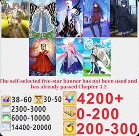 Japen server|4200+ Saint Quartz +Characters in the picture+ Call Sign 0-200 +Golden Fruit 200-300[See Picture]|Optional five stars not used + Plot has passed 3.2|Android|iOS |DCLb041|Fate Grand Order