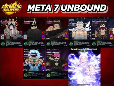 META 3 SECRET 7 Unbound [⭐] No26 | Crow 0.1 | Shadow 0.1 | 8th Sword 0.1 | Shiny Cursed lmmortal 0.1 | Dark Mage 0.1 | Puppet 0.1 | Razorjaw+Skin 0.1 | No history of Roblox top-ups. | Anime Expeditions