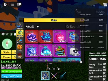 ID 512:Level 2800+God+CDK+SG Kitsune Gravity Inven|Unverified Account|Auto Delivery|Blox Fruits