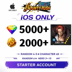 Global[IOS/Only][5000-5200RD][1800-2000 GF]+[4★ Red-Haired Shanks] +60+ Random 4-5 Star Characters+Random 6 Star Character 3-15[Fast delivery][Beginner Account]|ONE PIECE Bounty Rush
