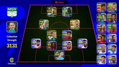 STRENGTH 3131 - AGUERO 104 - MESSI 109 - SCHOLES 103 - SNEIJDER 102 - NICOLAS JACKSON 101 - EFB338